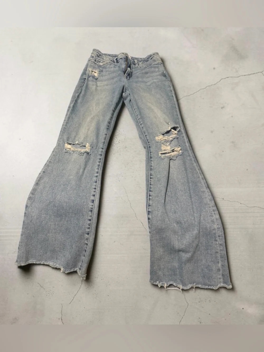 Light Wash Distressed Wide-Leg Flare Jeans - Picture 1 of 11
